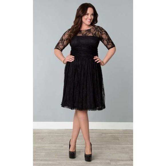 Kiyonna Womens Dress Black Lace Luna Style Party Cocktail Illusion Yoke 1X LBD - Picture 11 of 12